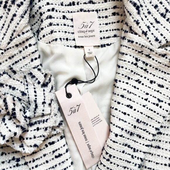 Cinq A Sept Tweed Pricilla Blazer Ivory Navy Size 2 NEW NWT - Picture 3 of 8
